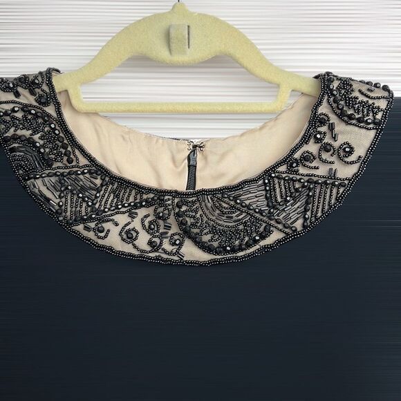 Oleg Cassini Black Tie Formal Shift Black 
Dress Beaded Neckline and Cuffs - Picture 3 of 15